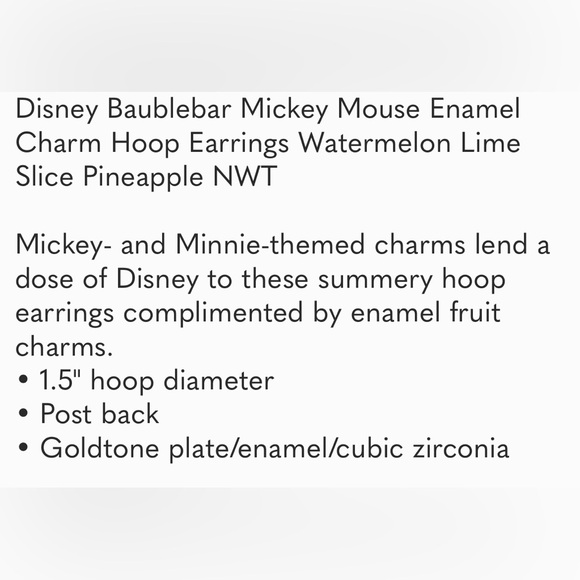 Disney Baublebar Mickey Mouse Enamel
Charm Hoop Earrings Watermelon Lime NWT - Picture 5 of 5